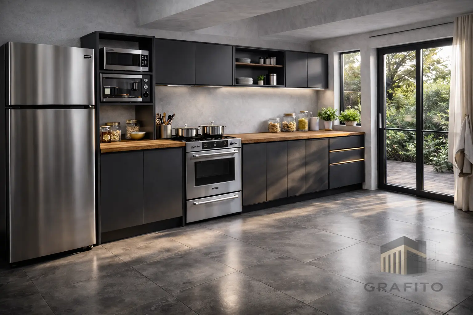 Cocina contemporánea diseñada en tonos grafito